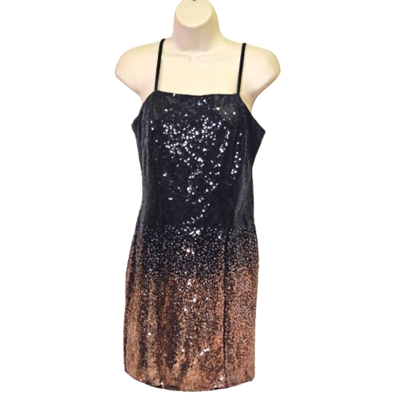 IRIS Black & Gold Ombre Sequin Cocktail Strappy Mini Dress,Medium - Picture 13 of 16